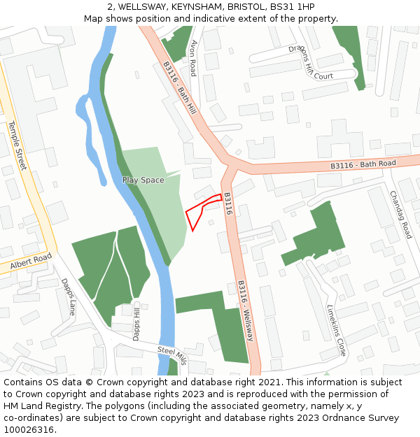 2, WELLSWAY, KEYNSHAM, BRISTOL, BS31 1HP: Location map and indicative extent of plot