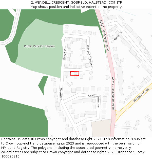 2, WENDELL CRESCENT, GOSFIELD, HALSTEAD, CO9 1TF: Location map and indicative extent of plot