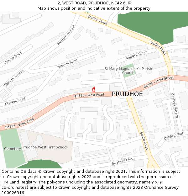 2, WEST ROAD, PRUDHOE, NE42 6HP: Location map and indicative extent of plot