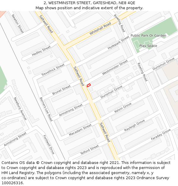 2, WESTMINSTER STREET, GATESHEAD, NE8 4QE: Location map and indicative extent of plot