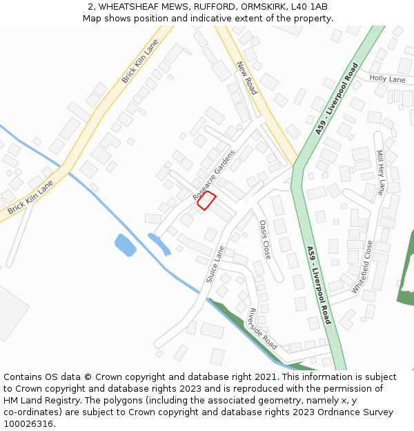 2, WHEATSHEAF MEWS, RUFFORD, ORMSKIRK, L40 1AB: Location map and indicative extent of plot