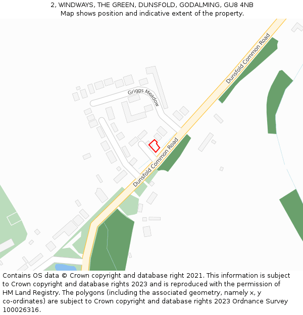 2, WINDWAYS, THE GREEN, DUNSFOLD, GODALMING, GU8 4NB: Location map and indicative extent of plot