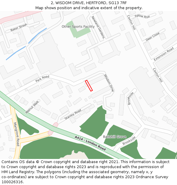 2, WISDOM DRIVE, HERTFORD, SG13 7RF: Location map and indicative extent of plot
