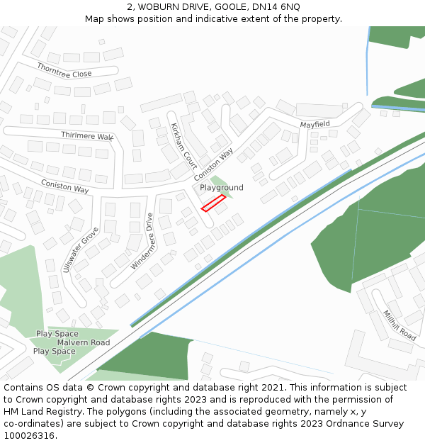 2, WOBURN DRIVE, GOOLE, DN14 6NQ: Location map and indicative extent of plot