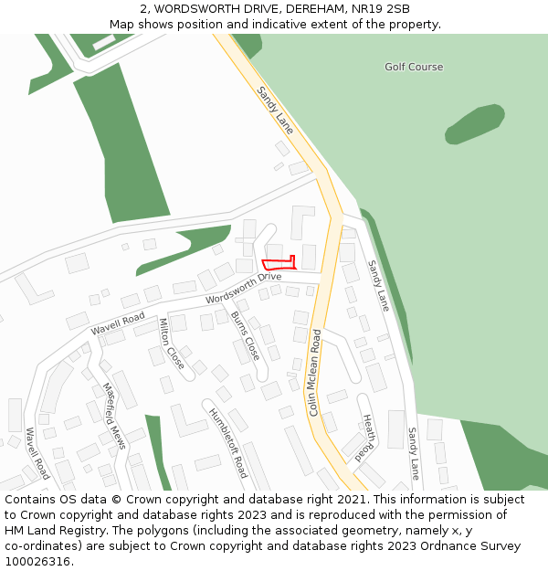 2, WORDSWORTH DRIVE, DEREHAM, NR19 2SB: Location map and indicative extent of plot