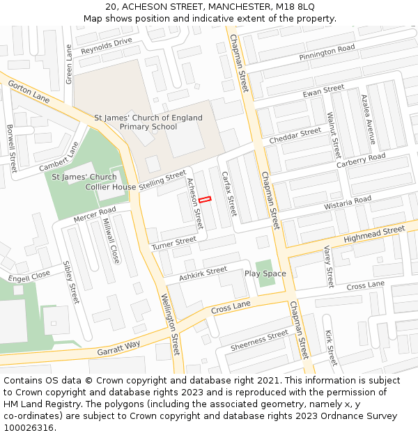 20, ACHESON STREET, MANCHESTER, M18 8LQ: Location map and indicative extent of plot
