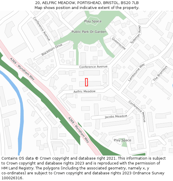 20, AELFRIC MEADOW, PORTISHEAD, BRISTOL, BS20 7LB: Location map and indicative extent of plot