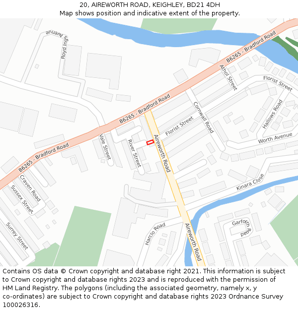 20, AIREWORTH ROAD, KEIGHLEY, BD21 4DH: Location map and indicative extent of plot