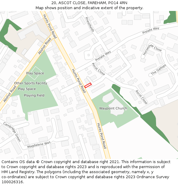 20, ASCOT CLOSE, FAREHAM, PO14 4RN: Location map and indicative extent of plot