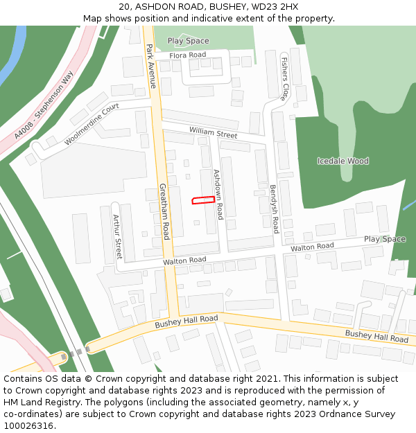 20, ASHDON ROAD, BUSHEY, WD23 2HX: Location map and indicative extent of plot