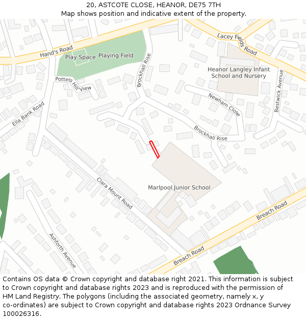 20, ASTCOTE CLOSE, HEANOR, DE75 7TH: Location map and indicative extent of plot