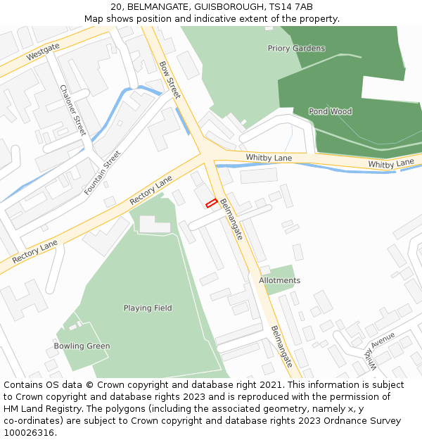 20, BELMANGATE, GUISBOROUGH, TS14 7AB: Location map and indicative extent of plot