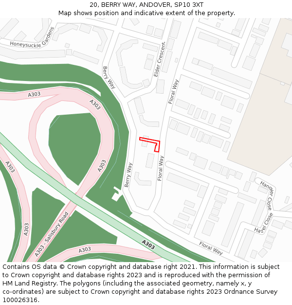 20, BERRY WAY, ANDOVER, SP10 3XT: Location map and indicative extent of plot