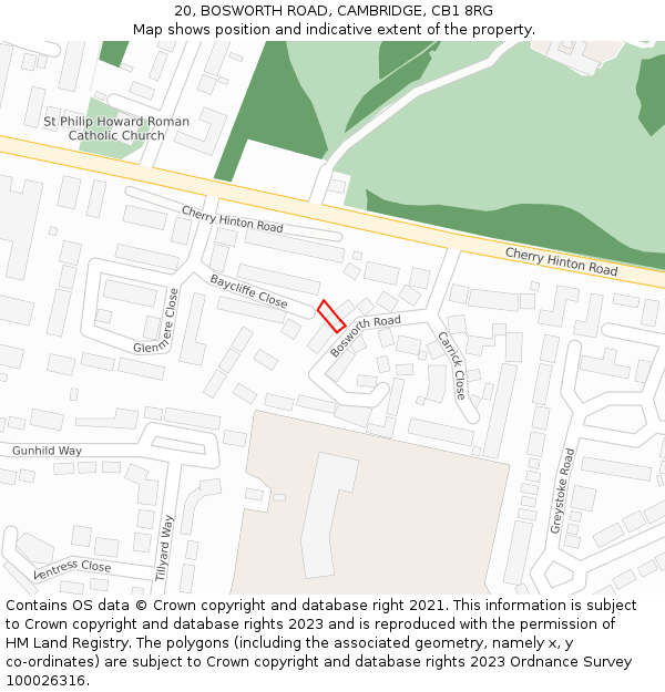 20, BOSWORTH ROAD, CAMBRIDGE, CB1 8RG: Location map and indicative extent of plot