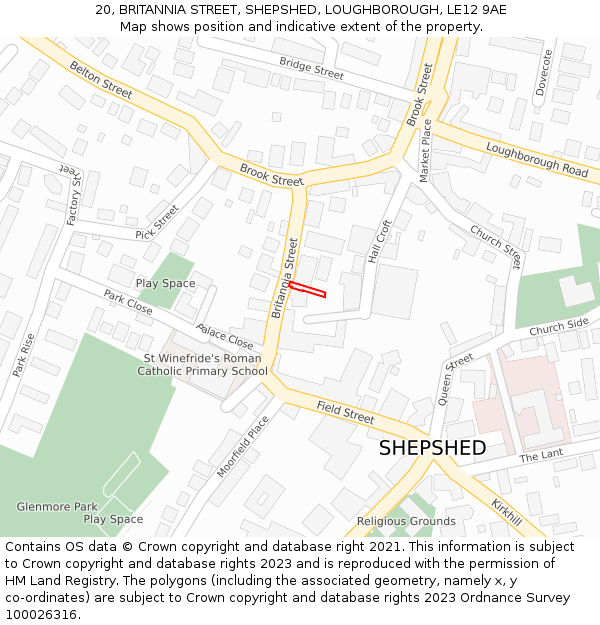 20, BRITANNIA STREET, SHEPSHED, LOUGHBOROUGH, LE12 9AE: Location map and indicative extent of plot