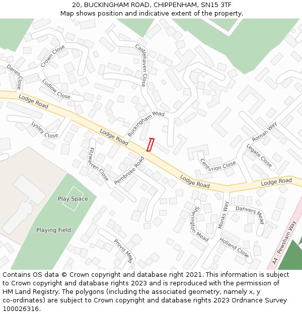 20, BUCKINGHAM ROAD, CHIPPENHAM, SN15 3TF: Location map and indicative extent of plot