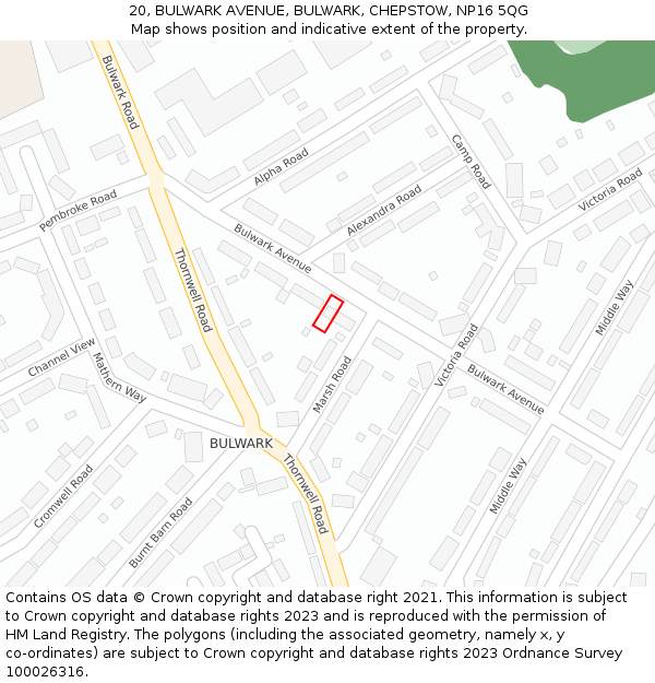 20, BULWARK AVENUE, BULWARK, CHEPSTOW, NP16 5QG: Location map and indicative extent of plot