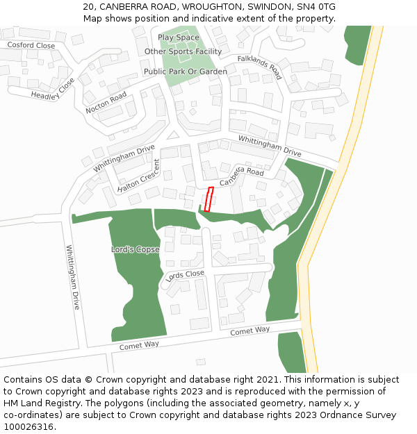 20, CANBERRA ROAD, WROUGHTON, SWINDON, SN4 0TG: Location map and indicative extent of plot