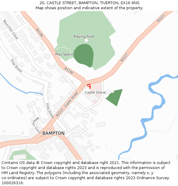 20, CASTLE STREET, BAMPTON, TIVERTON, EX16 9NS: Location map and indicative extent of plot