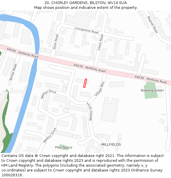 20, CHORLEY GARDENS, BILSTON, WV14 0UA: Location map and indicative extent of plot