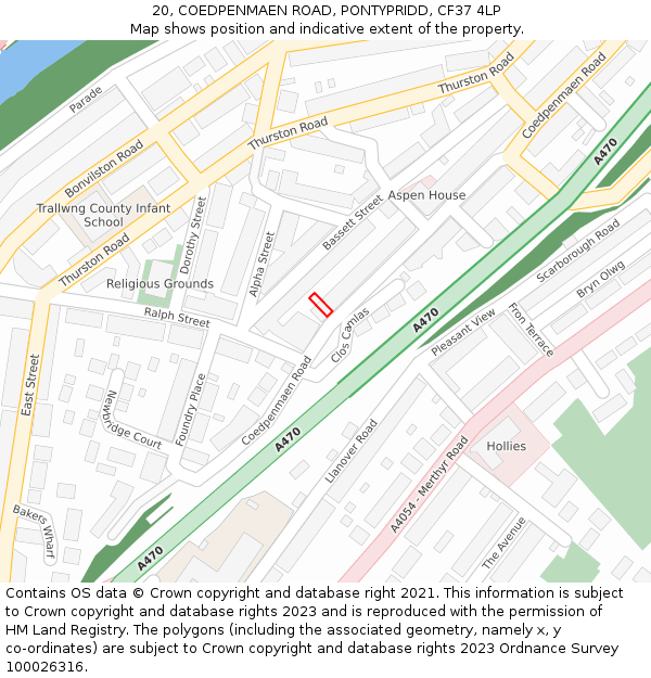 20, COEDPENMAEN ROAD, PONTYPRIDD, CF37 4LP: Location map and indicative extent of plot