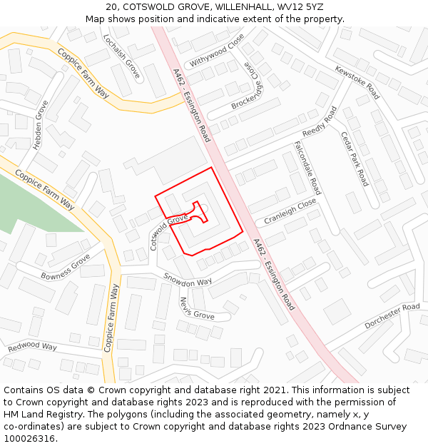 20, COTSWOLD GROVE, WILLENHALL, WV12 5YZ: Location map and indicative extent of plot
