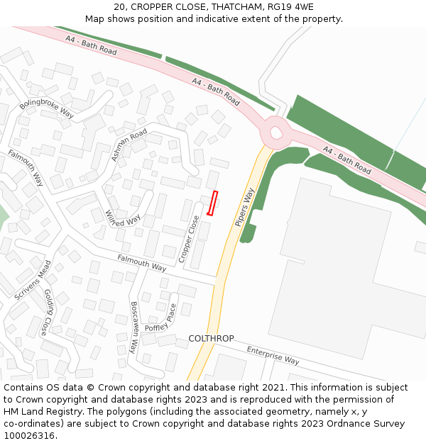 20, CROPPER CLOSE, THATCHAM, RG19 4WE: Location map and indicative extent of plot