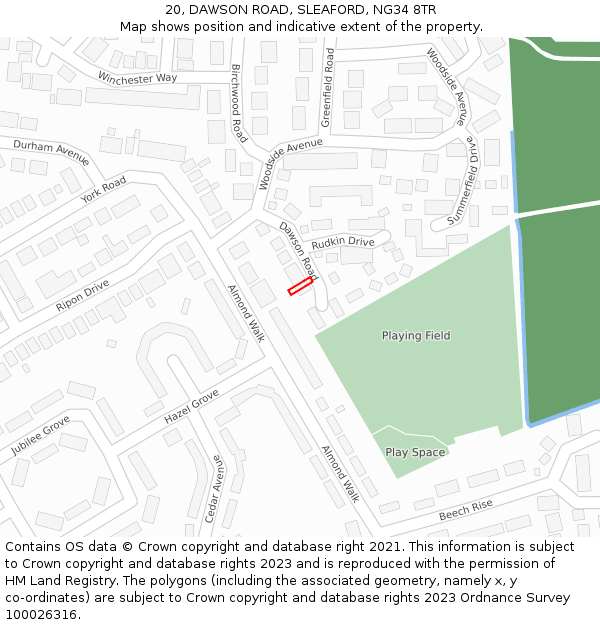 20, DAWSON ROAD, SLEAFORD, NG34 8TR: Location map and indicative extent of plot