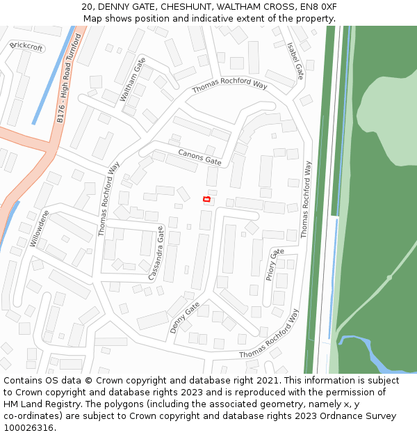 20, DENNY GATE, CHESHUNT, WALTHAM CROSS, EN8 0XF: Location map and indicative extent of plot