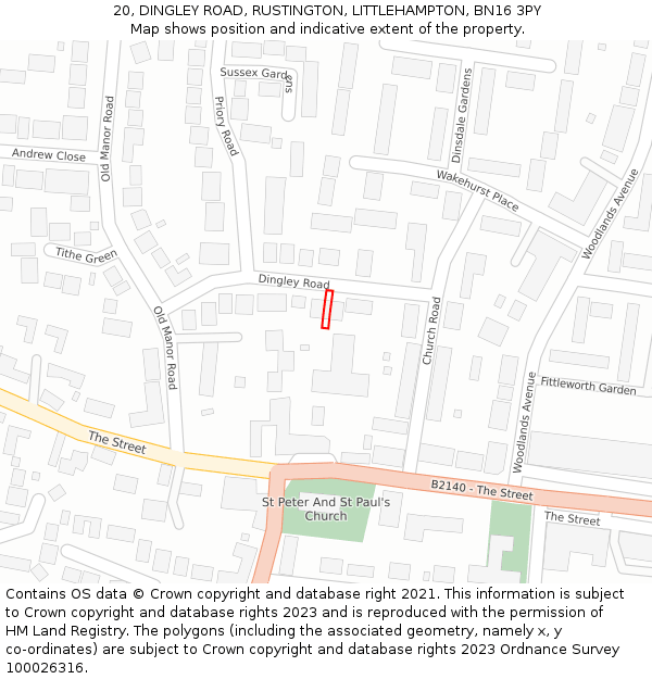 20, DINGLEY ROAD, RUSTINGTON, LITTLEHAMPTON, BN16 3PY: Location map and indicative extent of plot