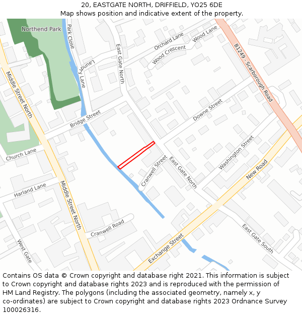 20, EASTGATE NORTH, DRIFFIELD, YO25 6DE: Location map and indicative extent of plot