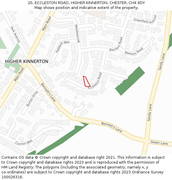 20, ECCLESTON ROAD, HIGHER KINNERTON, CHESTER, CH4 9DY: Location map and indicative extent of plot