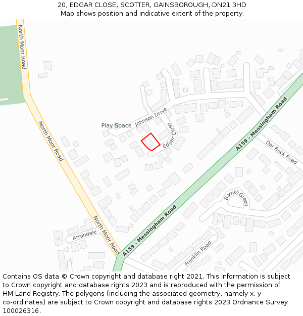 20, EDGAR CLOSE, SCOTTER, GAINSBOROUGH, DN21 3HD: Location map and indicative extent of plot