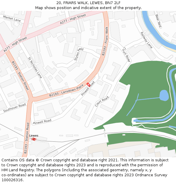 20, FRIARS WALK, LEWES, BN7 2LF: Location map and indicative extent of plot