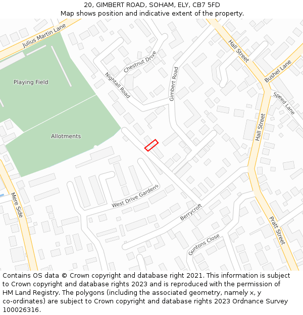 20, GIMBERT ROAD, SOHAM, ELY, CB7 5FD: Location map and indicative extent of plot