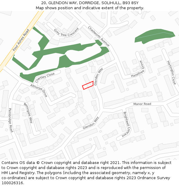 20, GLENDON WAY, DORRIDGE, SOLIHULL, B93 8SY: Location map and indicative extent of plot