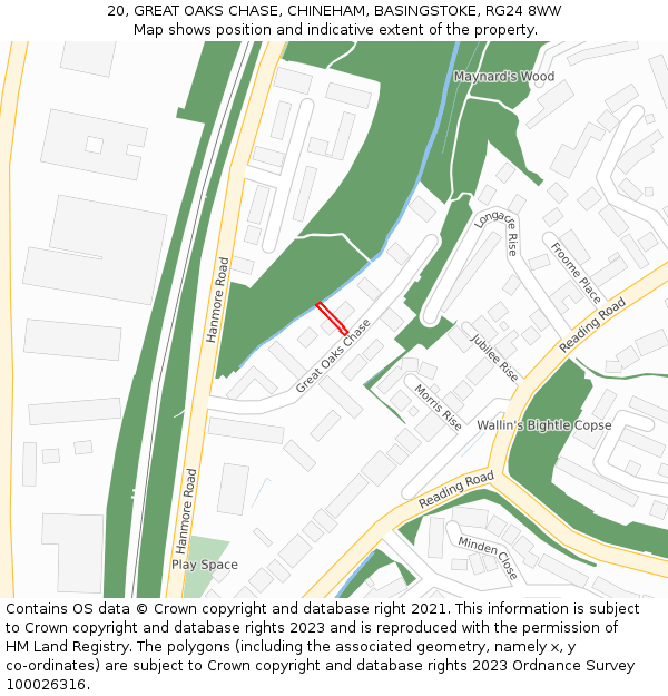 20, GREAT OAKS CHASE, CHINEHAM, BASINGSTOKE, RG24 8WW: Location map and indicative extent of plot
