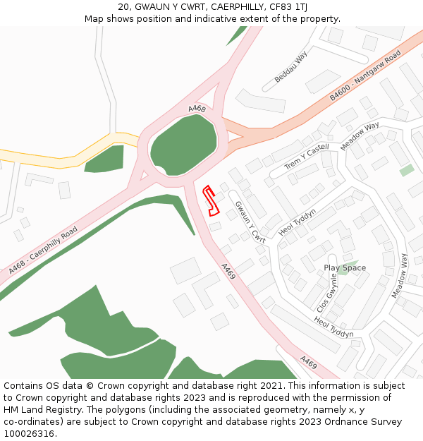20, GWAUN Y CWRT, CAERPHILLY, CF83 1TJ: Location map and indicative extent of plot