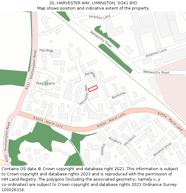 20, HARVESTER WAY, LYMINGTON, SO41 8YD: Location map and indicative extent of plot