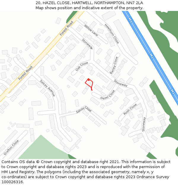 20, HAZEL CLOSE, HARTWELL, NORTHAMPTON, NN7 2LA: Location map and indicative extent of plot