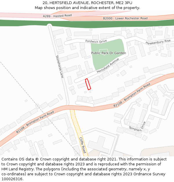 20, HERTSFIELD AVENUE, ROCHESTER, ME2 3PU: Location map and indicative extent of plot