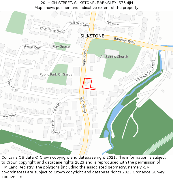 20, HIGH STREET, SILKSTONE, BARNSLEY, S75 4JN: Location map and indicative extent of plot