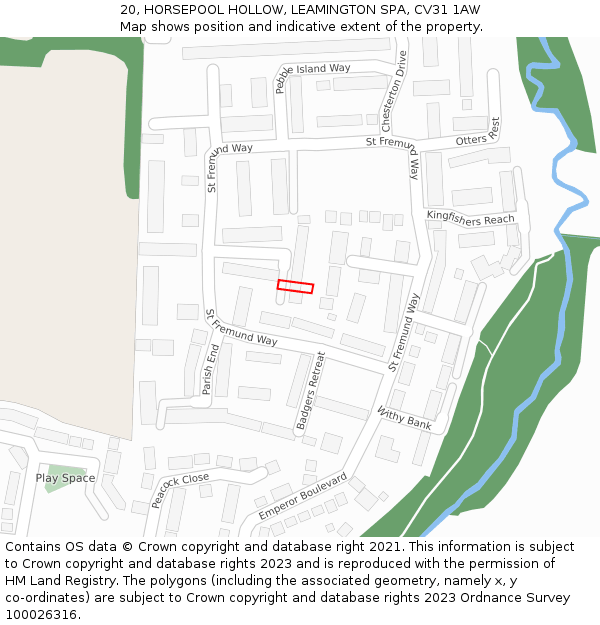 20, HORSEPOOL HOLLOW, LEAMINGTON SPA, CV31 1AW: Location map and indicative extent of plot