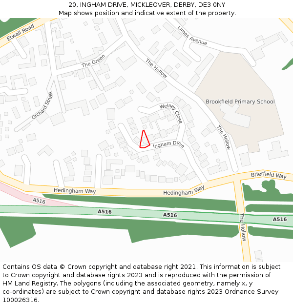 20, INGHAM DRIVE, MICKLEOVER, DERBY, DE3 0NY: Location map and indicative extent of plot