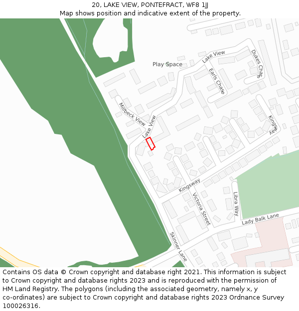20, LAKE VIEW, PONTEFRACT, WF8 1JJ: Location map and indicative extent of plot
