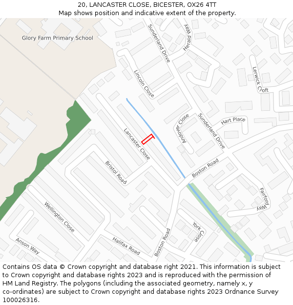 20, LANCASTER CLOSE, BICESTER, OX26 4TT: Location map and indicative extent of plot
