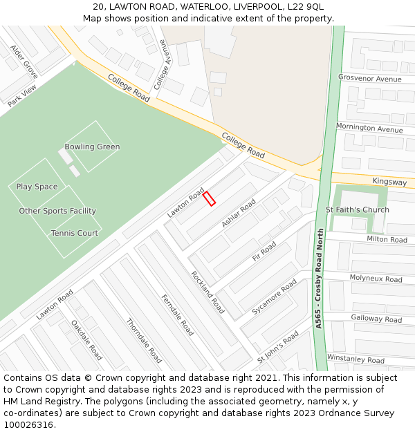 20, LAWTON ROAD, WATERLOO, LIVERPOOL, L22 9QL: Location map and indicative extent of plot