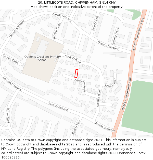 20, LITTLECOTE ROAD, CHIPPENHAM, SN14 0NY: Location map and indicative extent of plot