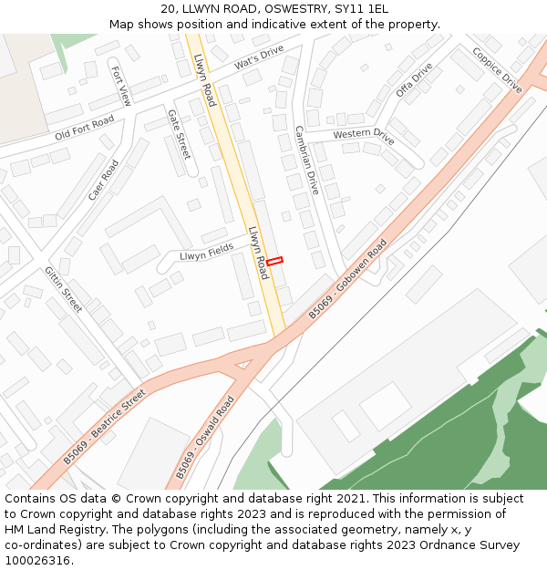20, LLWYN ROAD, OSWESTRY, SY11 1EL: Location map and indicative extent of plot