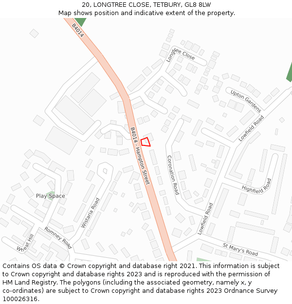 20, LONGTREE CLOSE, TETBURY, GL8 8LW: Location map and indicative extent of plot